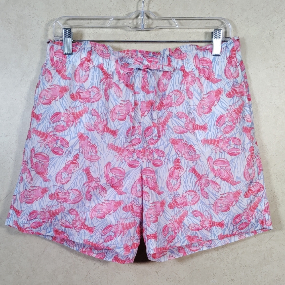 6089 Talbots lt blue w/pink lobster print cotton shorts M NEW